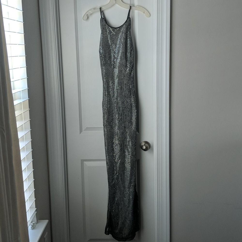 Sequin Snake Print highneck Long Formal Dress
